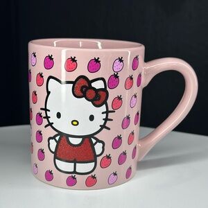 Hello Kitty Pink Mug with Red Bow and Strawberry Design